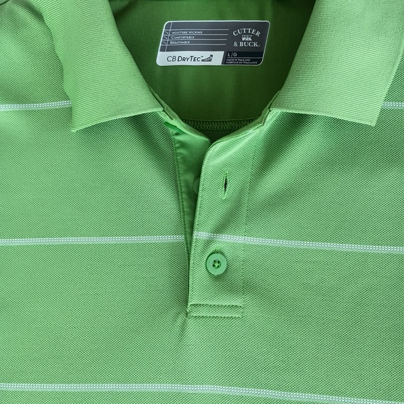 Cutter and Buck Mens Polo Shirt Golf Shirt  Striped Green Short Sleeve Shirt L - Picture 3 of 9